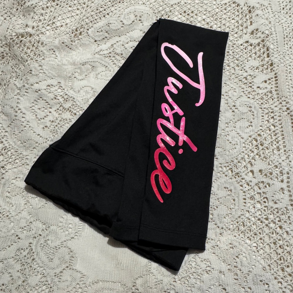 Justice Black Leggings Girls Size 10 Pink Logo gymnastics yoga cheer y2k